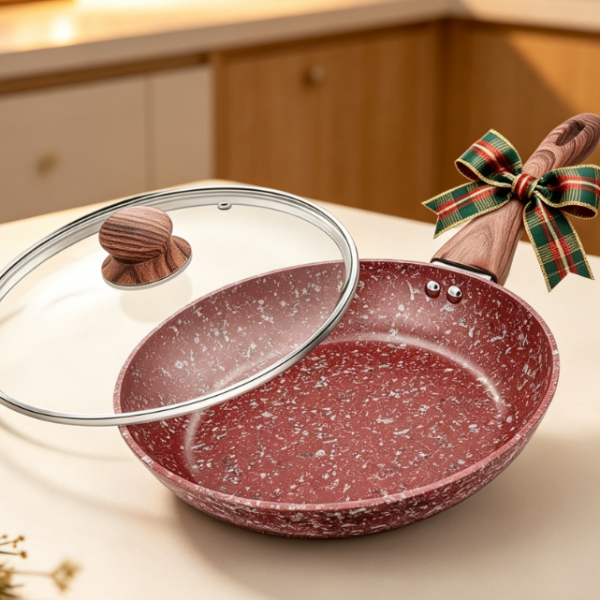 Granite Non Stick Frying Pan With Lid, Non Toxic, Bakelite Handle