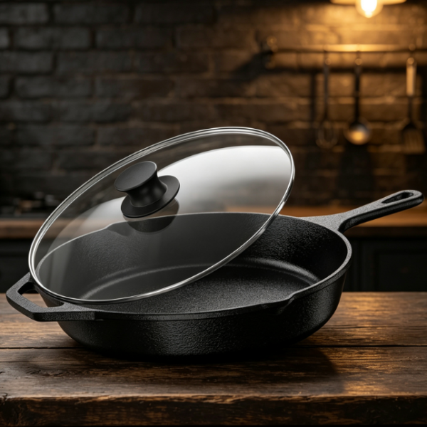 Cast Iron Wok With Lid, Pre Seasoned, Suitable For Indoor And Outdoor Use
